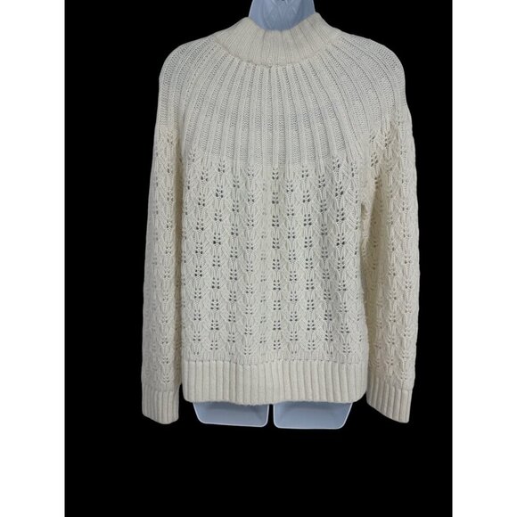 Madewell Pointelle Stitch Mix Mock Neck Long Sleeve Sweater Size M - Picture 2 of 10